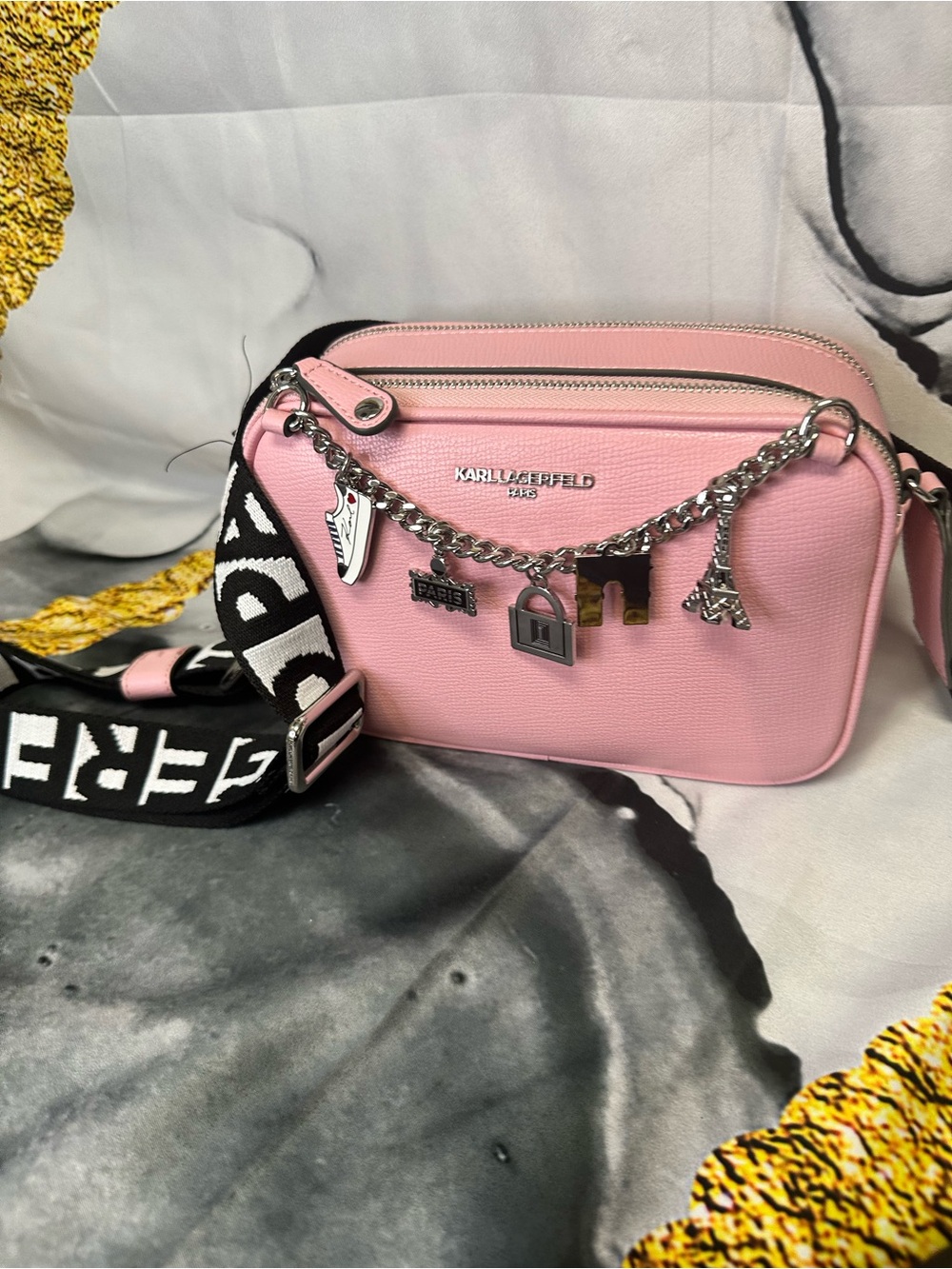 Karl Lagerfeld Pink Charm Leather Crossbody with Branded Strap